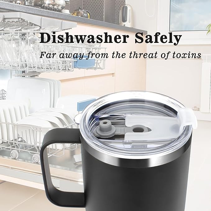 Sursip Kids 24 oz Insulated Cup with Handle, Double Wall Vacuum Stainless Steel Tumbler with Straw and 2 Lids, For Cold/Hot Drinks, Coffee Travel Mug for Car/Home/Office/Party/Camping (2 Pack)