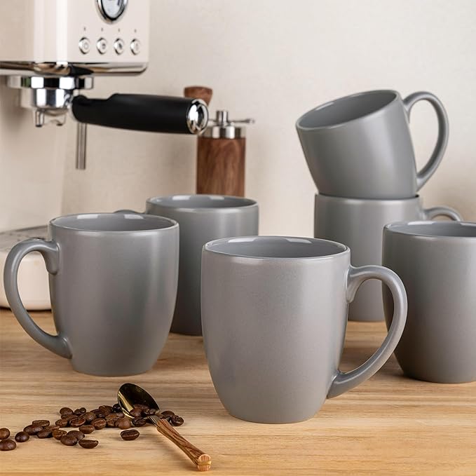 GBHOME 16oz Coffee Mugs Set of 6, Large Ceramic Coffee Mugs for Man, Woman, Dad, Mom, Modern Coffee Mugs Set with handle for Tea/Latte/Cappuccino/Milk/Cocoa. Dishwasher&Microwave Safe,Matte Grey