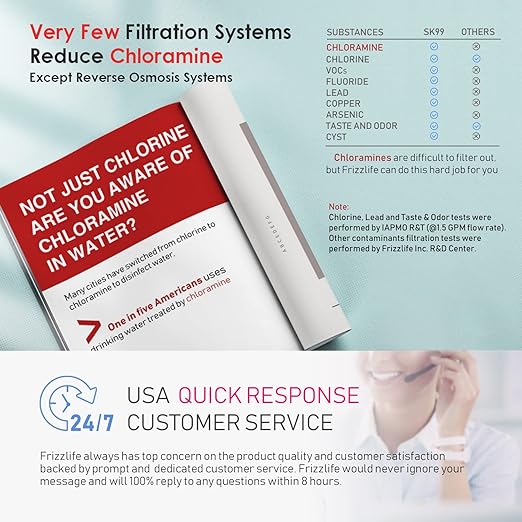 Frizzlife Under Sink Water Filter System, NSF/ANSI 53&42&372 Certified, 8 Layer 0.5 Micron Water Filtration Reduce Chloramine, PFOA/PFOS, Lead, Chlorine, Bad Taste & Odor, Under Counter, SK99-NEW
