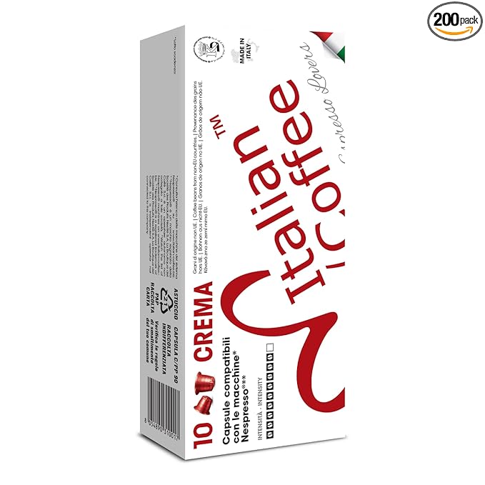 Italian Coffee for Espresso Lovers capsules compatible with Nespresso Original Line machines (Crema Regular, 200 Count (Pack of 1))