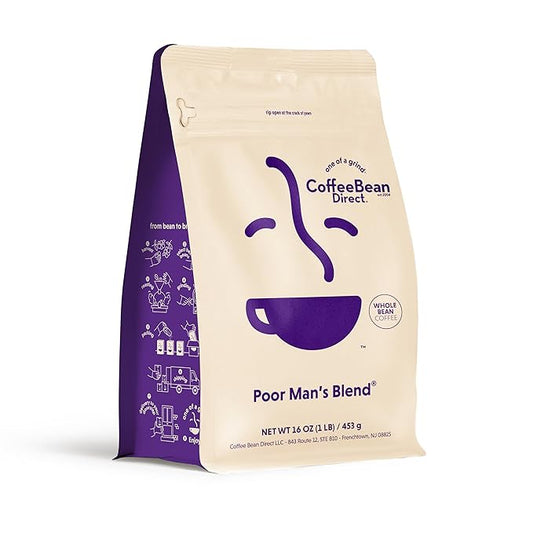 Coffee Bean Direct Poor Man's Blend®, Whole Bean Coffee, Medium Roast, 1 Pound Bag (Pack of 1)