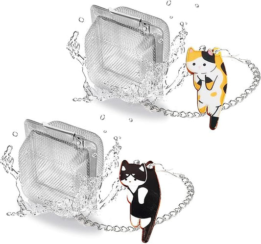 Cat Tea Infuser Set, 2 PCS Cubic Tea Diffusers for Loose Tea, Stainless Steel Tea Ball with Cute Charm Pendant, Reusable Tea Steeper for Tea Extraction and Cold Brewing, Black & Orange Cat