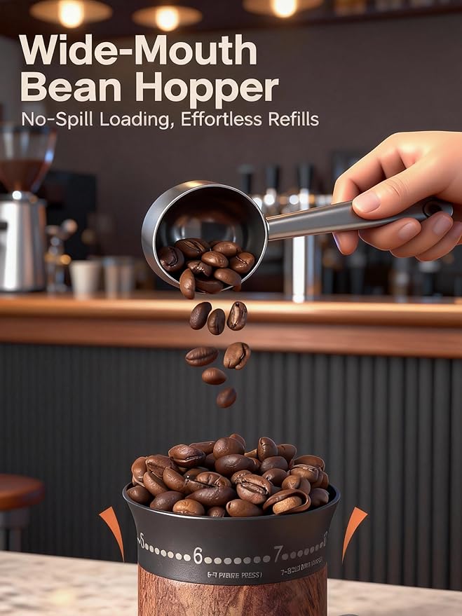 LAMIDO Mini Manual Coffee Grinder - 56 External Grind Settings, Stainless Steel Body & Crank, Ceramic Burr, Portable Hand Grinder for Travel, Camping, Home Brewing - Wood Grain