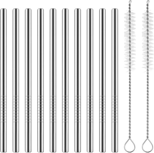 10 Pcs 4.9 Inch Short Metal Cocktail Straws, Coffee Straw Reusable Short Metal Straw, Stainless Steel Straws With 2 Cleaning Brushes For Coffee Mugs, Small Glasses Or Cups