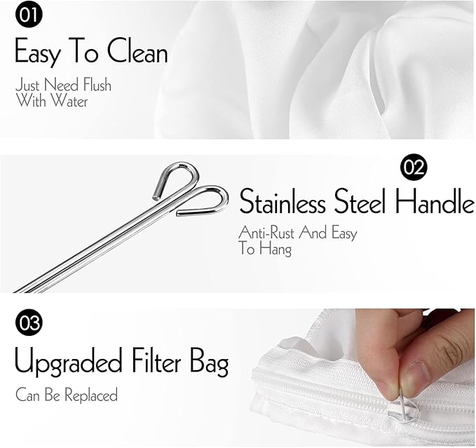 4 Pack Ultra Fine Mesh Coffee Strainer Bag with 1 Frame Handle, 200 Mesh Food Grade Nut Milk Bag, Reusable Kitchen Strainer Fine Mesh for Soy Milk, Juice, Tea Leaf Filter, Honey, Wine (Medium)