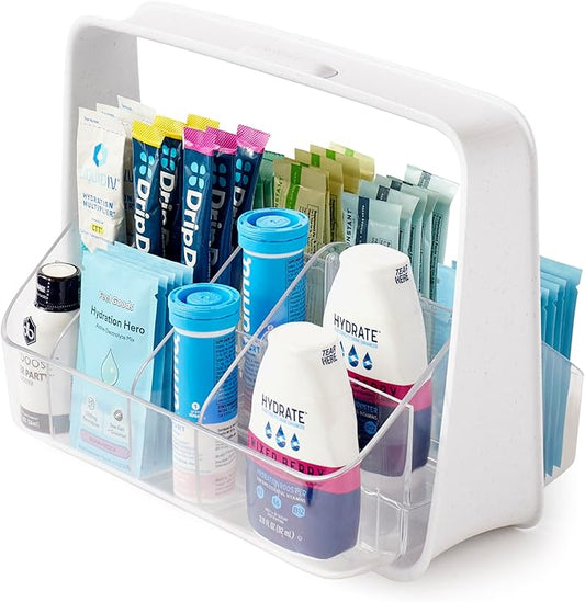 YouCopia SipStation Hydration Caddy, Hydration Packet Storage, Adjustable Electrolyte Powder Organizer, Speckled White