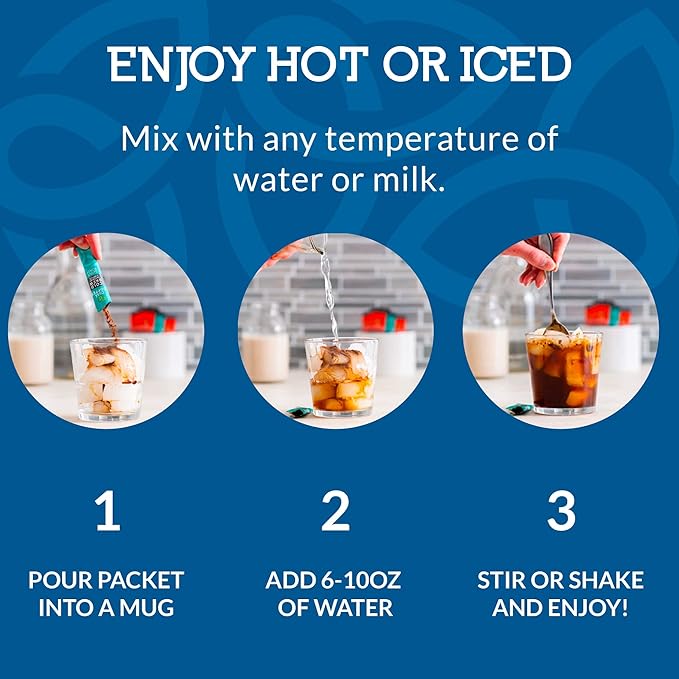 Cusa Tea & Coffee | Premium Instant Dark Roast | Rainforest Alliance Certified Arabica Beans | Hot or Cold Brew Drink Mix Packets (30 Single Servings)