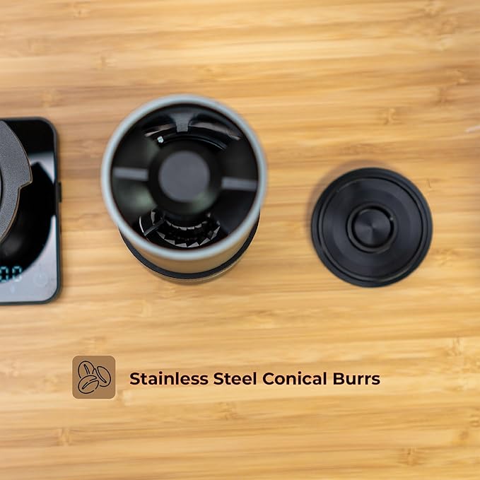 MiiCoffee PT2 Portable Electric Burr Coffee Grinder, USB-C Rechargeable Stainless Conical Burr Grinder, Aluminum Body with Cleaning Brush Included