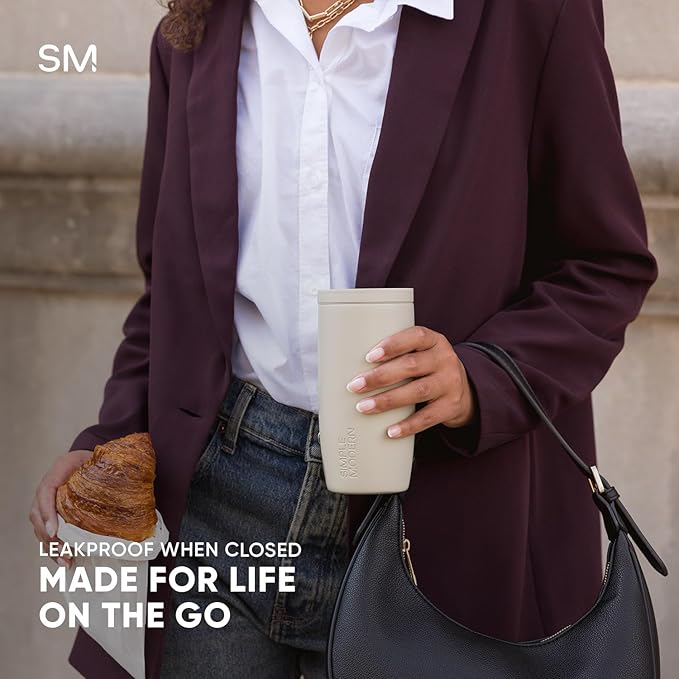 Simple Modern Travel Coffee Mug Tumbler with 360° Lid | Ceramic-Lined Insulated Stainless Steel Cold Brew Iced Coffee Cup | Gifts for Women Men Her Him | Voyager Signature | 12oz | Midnight Black