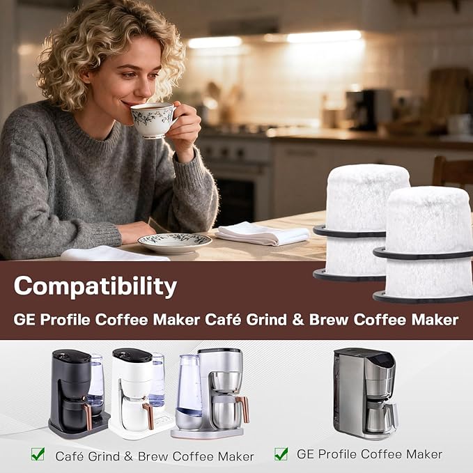 Coffee Filter Replacement for GE & Cafe: Compatible with Café and GE Profile Grind & Brew Machine, Charcoal Coffee Filter Cartridges,Dual-layer design of activated carbon and microporous mesh(4 pack)