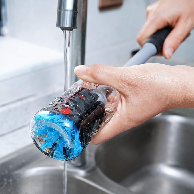 2-in-1 Bottle Brush with Straw Brush, Long Handle Water Bottle Scrubbing Brush, Built for Cleaning Sport Bottles, Baby Bottles, Water Bottles, Coffee Mugs, Wine Decanters, Flask, 1 Pack