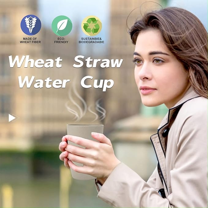 Wrova Wheat Straw Cups 6 PCS Good Alternative to Plastic Reusable Cups 20 oz Unbreakable Drinking Cup Reusable Dishwasher Safe Water Plastic Glasses Beige