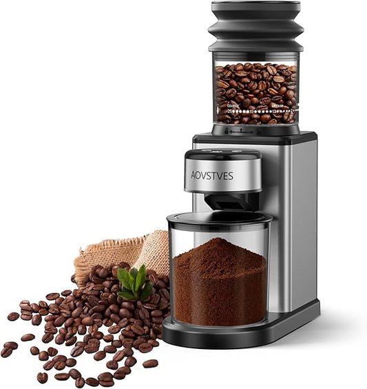 Conical Burr Coffee Grinder for Home,25 Precise Grind Settings,60-Second Timer,Easy to Clean Stainless Steel Burrs,Anti-Static & Anti-Slip Base