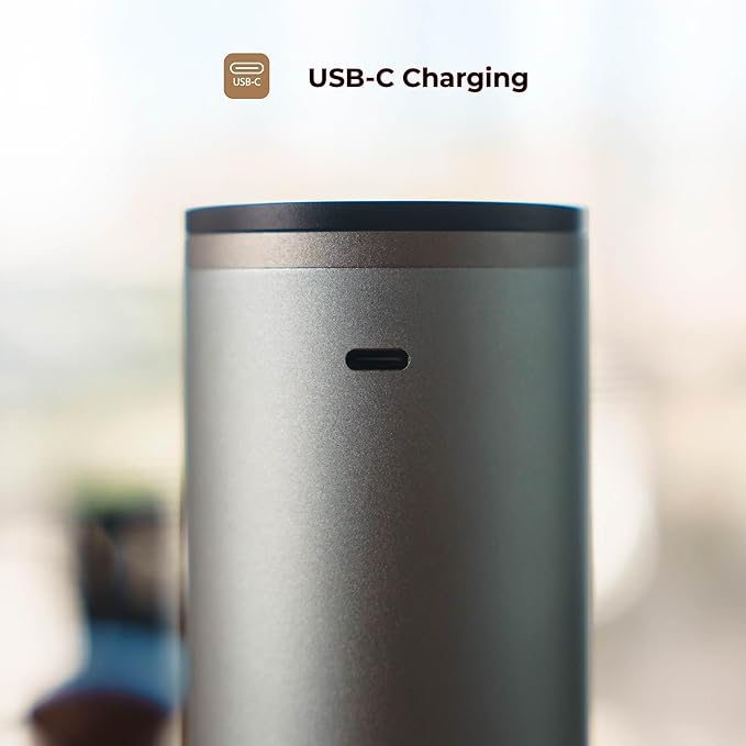 MiiCoffee PT2 Portable Electric Burr Coffee Grinder, USB-C Rechargeable Stainless Conical Burr Grinder, Aluminum Body with Cleaning Brush Included