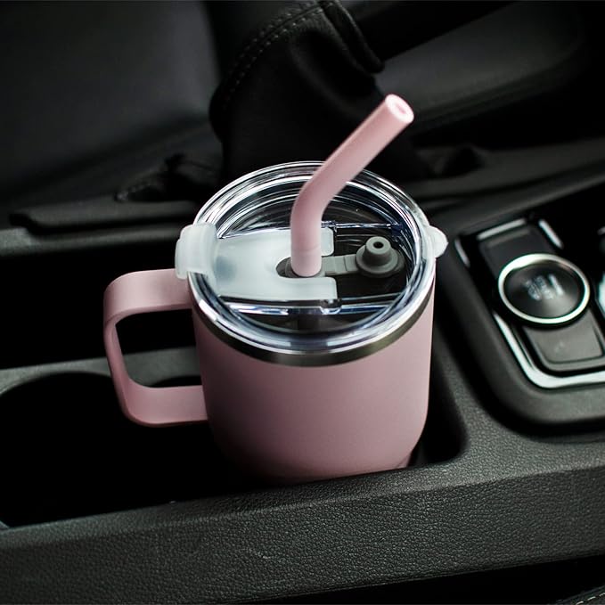 Sursip 24 oz Insulated Cup with Handle, Double Wall Vacuum Stainless Steel Tumbler with Straw and 2 Lids, For Cold/Hot Drinks, Coffee Travel Mug for Car/Home/Office/Party/Camping (White-1 Pack)