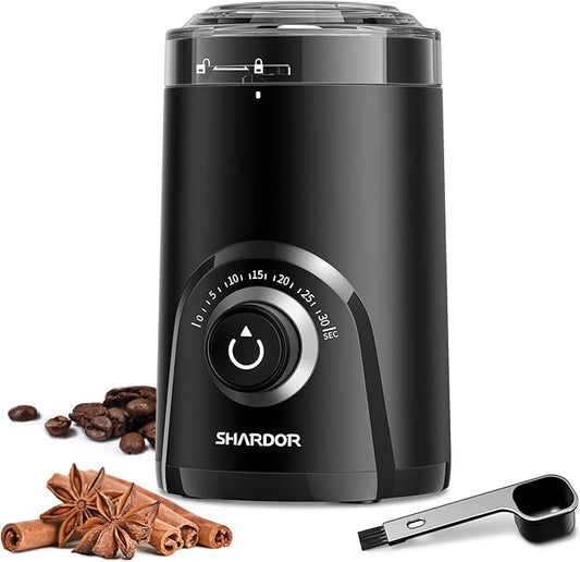 SHARDOR Electric Super Silent Blade Coffee Grinder, Timed Grind Control Rotary Knob, Adjustable Coarse to Fine for Coffee Beans, Spices & Herbs, Black