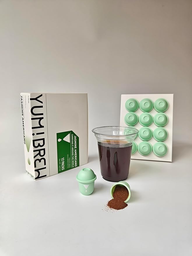 Yum!Brew Instant Jasmine Americano Coffee – Freeze-Dried Yunnan Arabica | 12 Servings | Floral & Smooth | Hot or Cold Brew | No Sugar | Low Calorie | Mini Travel Pods