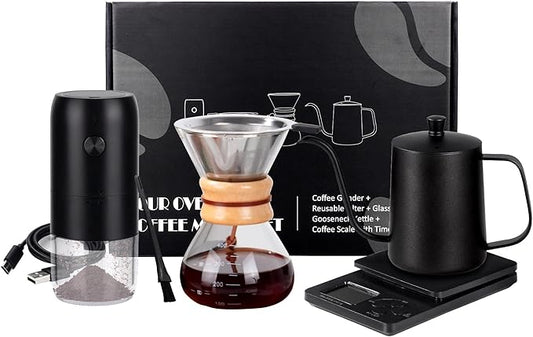 SuperCook Pour Over Coffee Dripper Set, Hand Drip Coffee Maker Set, All in One Pour Over Kit with Electric Grinder, Coffee Dripper Set, Ideal for Anniversary Birthday Gift