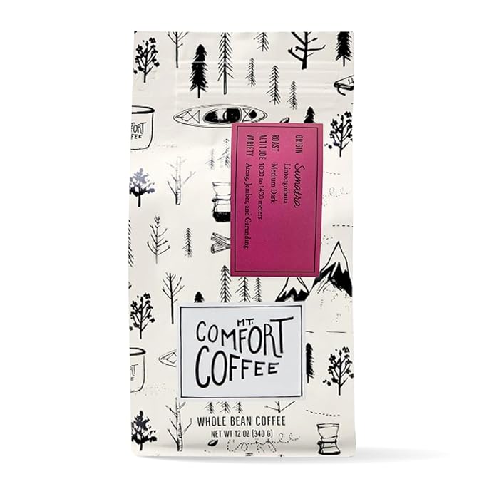 Mt. Comfort Coffee Sumatra Medium Dark Roast, 12 Ounce - Flavor Notes of Butterscotch and Chocolate - Sourced From Small, Indonesian Coffee Farms - Roasted Whole Beans