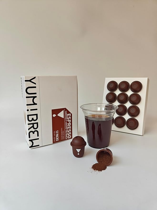Yum!Brew Instant Espresso Coffee – Freeze-Dried Arabica from Yunnan | 12 Single Servings | Bold & Smooth | Hot or Cold Brew | No Sugar | Low Calorie | Travel-Friendly Mini Pods