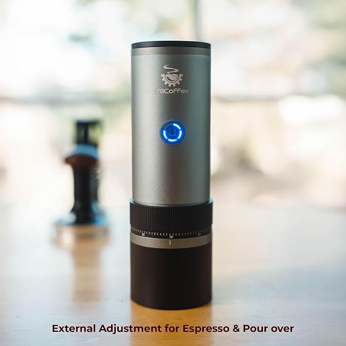 MiiCoffee PT2 Portable Electric Burr Coffee Grinder, USB-C Rechargeable Stainless Conical Burr Grinder, Aluminum Body with Cleaning Brush Included