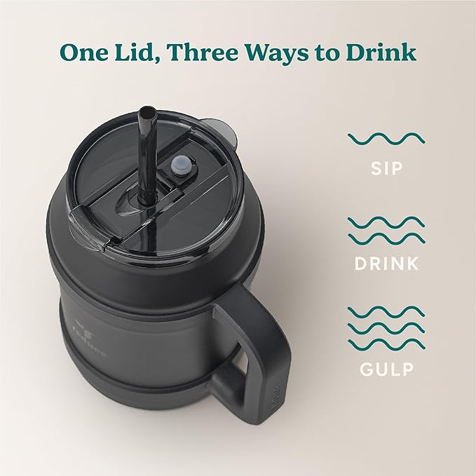 REDUCE Reusable 50 oz Cold1 Water Tumbler – Ergonomic Handle – Double-Wall Insulation – Sturdy Desktop/Tabletop Mug with Lid and Straw – BPA-Free – Stainless Steel for Gym, Home, or Office– Phantom