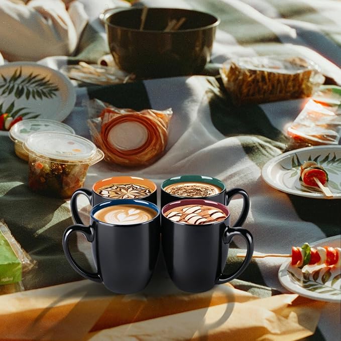 GBHOME 12oz Coffee Mugs Set of 6, Large Ceramic Coffee Mugs for Man, Woman, Dad, Mom, Modern Coffee Mugs Set with handle for Tea/Latte/Cappuccino/Milk/Cocoa. Dishwasher&Microwave Safe,Multi-Color