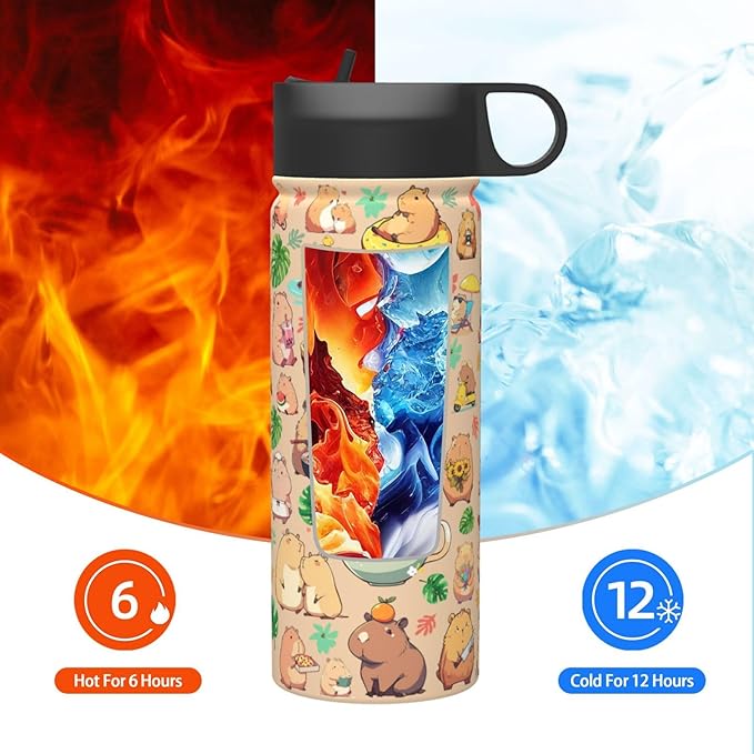 Capybara Gifts Tumbler Water Bottle Capibara Stainless Steel Vacuum Insulated Bottle 18 Oz
