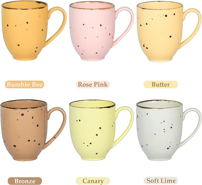 Coffee Mugs Set Of 6, 14 Oz Large Handle Heavy Duty Cups - Microwave Dishwasher Safe - Latte, Cappuccino, Tea, Cocoa, Mocha - Men, Women, Home Office Daily Use, Blossom Assorted Colors