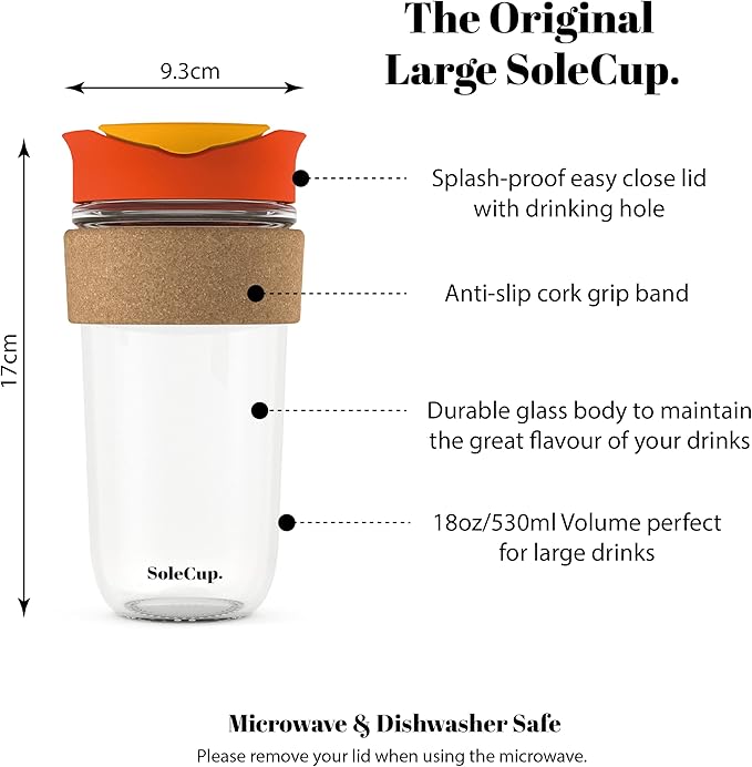 Large Travel Mug - Reusable Insulated Coffee Mug - 18oz/530ml BPA-Free Hot Drink Travel Mug with Lid & Cork Band (Red)