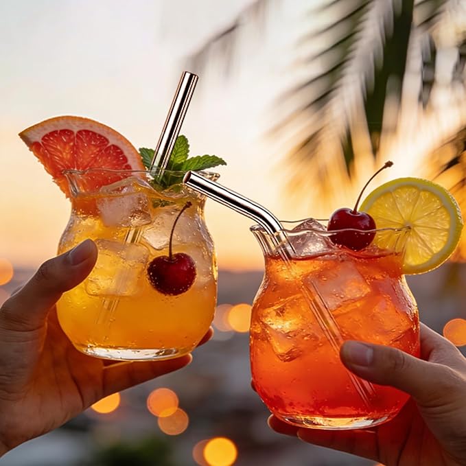 10 Pcs Short Metal Straws, 6 in x 8 mm Metal Straws Reusable Stainless Steel Straws Straight with 2 Cleaning Brush, Reusable Short Drinking Straw for Cocktail Coffee Mugs Small Glasses Cups