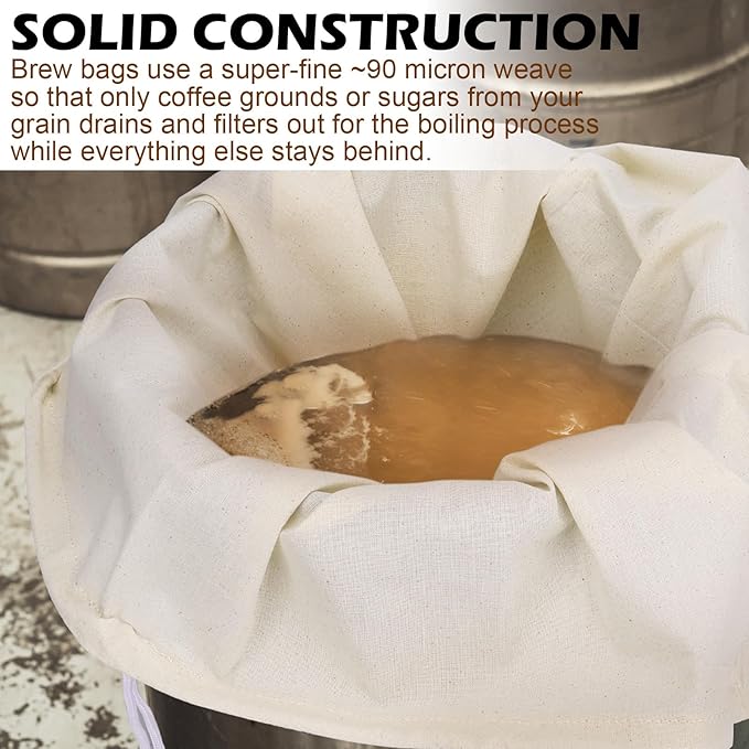 Organic Cotton Brewing Strainer Bag, 100% Unbleached Cotton Bag Reusable Hops and Cold Brew Coffee, for Fruit/Cider/Wine/Beer, Reusable Drawstring Straining XL 22x26 inches