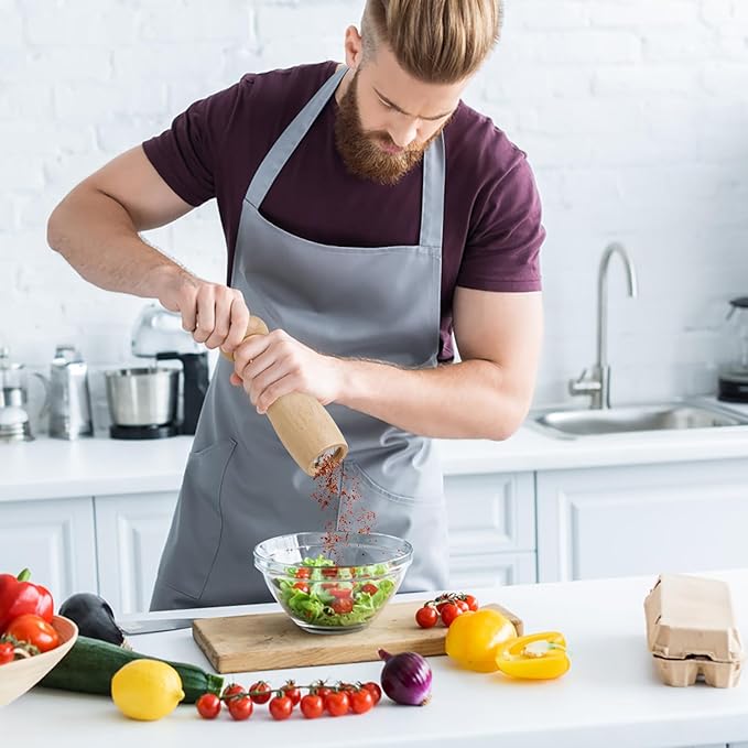 ManGotree Wooden Pepper Grinder, Adjustable Coarseness Pepper Mill, Refillable Manual Salt Grinder, Oak Wood Pepper Grinder Mill for Kitchen, 8 Inch (Natural)