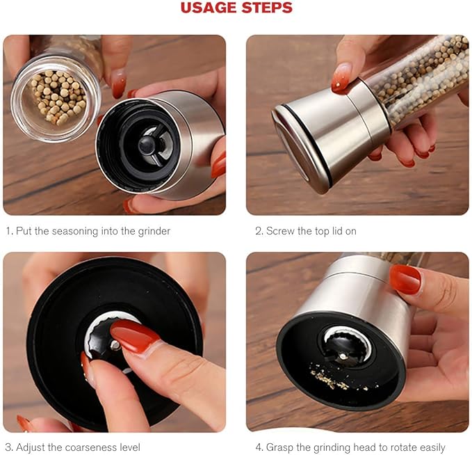 Professional Stainless Steel Salt and Pepper Grinder with Adjustable Coarseness with Five Grinding Level Pepper Mill Grinders Shakers .（Single Package）
