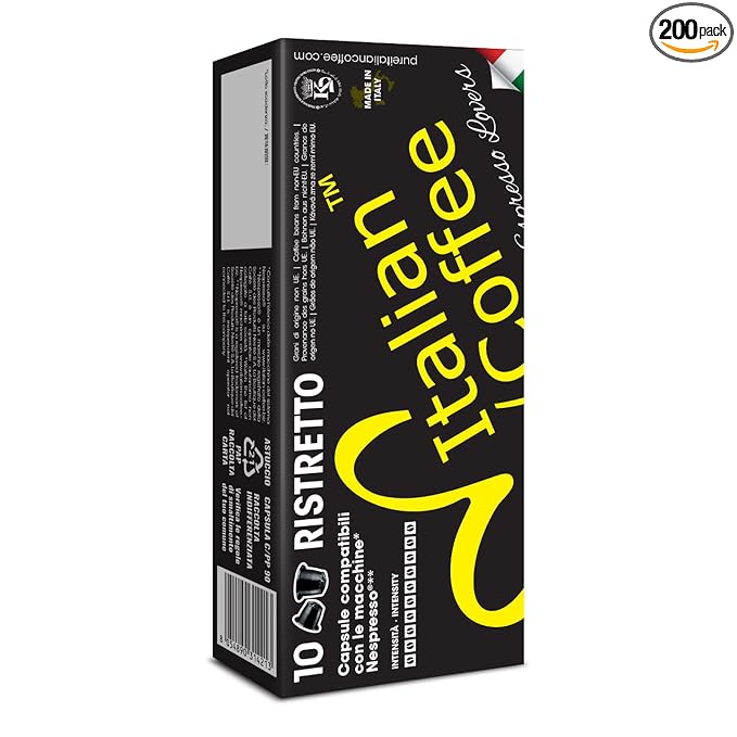 Italian Coffee for Espresso Lovers capsules compatible with Nespresso Original Line machines (Ristretto Regular, 200 Count (Pack of 1))
