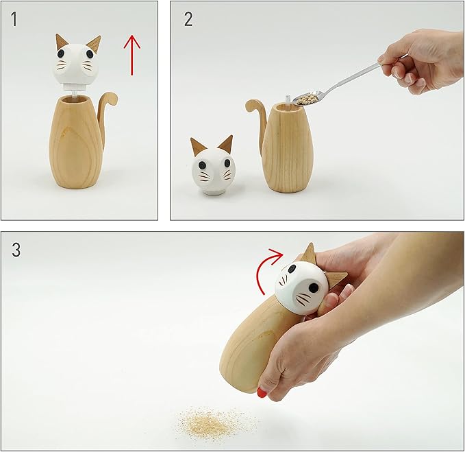 Peterson Housewares Cat Salt or Pepper Mill - Wooden Spice Grinder