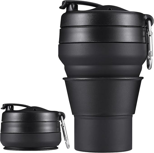 Collapsible Coffee Cup, 2 Pack 20 OZ 600ml Silicone Travel Folding Cup, Leak Proof BPA Free Portable Cup, Travel mug with Lids for Camping hiking (2 * 20OZ)