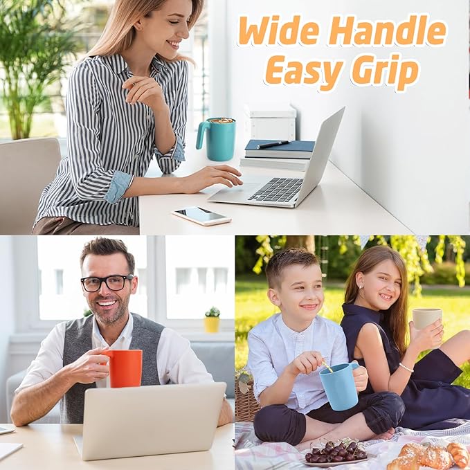 Wheat Straw Coffee Mugs Set of 6, Plastic Coffee Mugs 16 OZ, Microwave and Dishwahser Safe Plastic Cups with Handles, Unbreakable coffee Mugs for Camping, Tea, Kitchen, RV - Multicolor