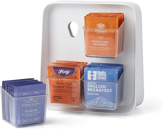 YouCopia TeaStand Tea Bag Organizer with Clear Removable Bins, Cabinet or Pantry Storage Caddy, 80-Bag