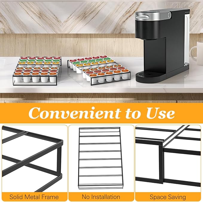 Coffee Pod Holder Drawer, Expandable K Cup Holder Compatible with Keurig K-Cup, K Cup Drawer Organizer Hold 30-60 Coffee Pod Storage for Coffee Station Office and Kitchen, Black