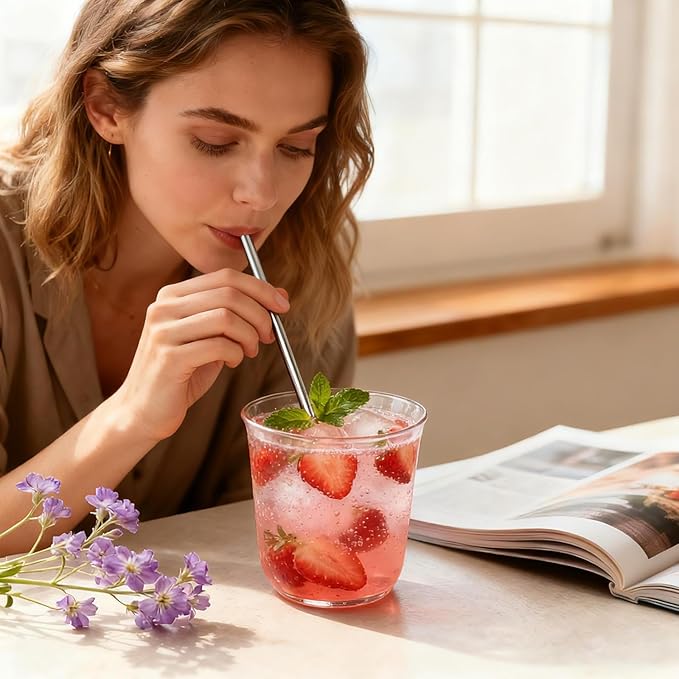 10 Pack Short Metal Straws, Reusable Straight Straws, 5 Straight 5 Bent, 304 Stainless Steel Straw, 5 Inch Cocktails Drinking Straws with 2 Cleaning Brushes for Coffee Mugs, Small Glasses or Cups