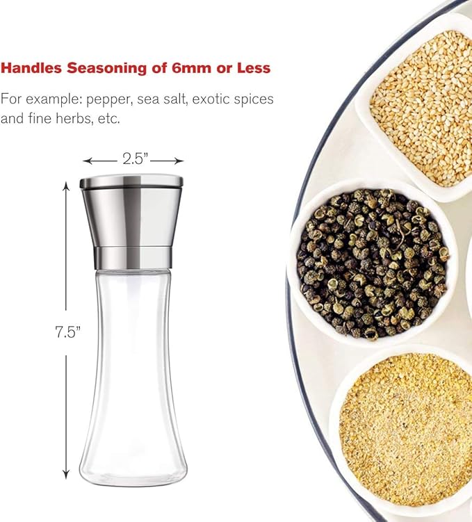 Professional Stainless Steel Salt and Pepper Grinder with Adjustable Coarseness with Five Grinding Level Pepper Mill Grinders Shakers .（Single Package）