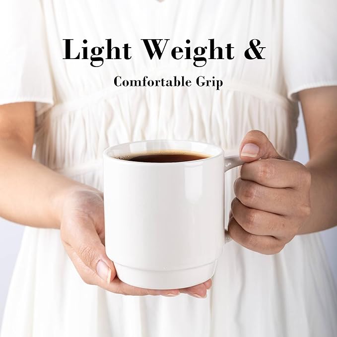 GBHOME 11OZ Stackable Coffee Mugs, Ceramic Coffee Mugs Set of 12 for Man,Woman,Dad,Mom, Porcelain Coffee Mugs for Latte/Cappuccino/Cocoa. Dishwasher&Microwave Safe, Off White