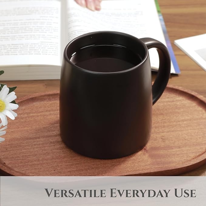Classic Mug, 14 oz Large Coffee Mug with Handle, Ceramic Porcelain Tea Cup, Smooth Matte (Sliding Lid, Black)