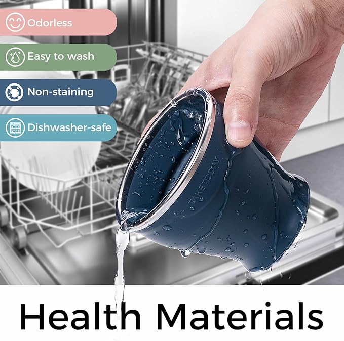 TakeToday 2PCS Collapsible Travel Cup - Silicone Foldable Water Cup, BPA-Free with Lid & Waterproof Bag - Drinking Cup Set for Camping, Outdoors & International Travel（8 Oz, Navy & Lowcountry Peach）