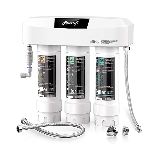 Frizzlife Under Sink Water Filter System, NSF/ANSI 53&42&372 Certified, 8 Layer 0.5 Micron Water Filtration Reduce Chloramine, PFOA/PFOS, Lead, Chlorine, Bad Taste & Odor, Under Counter, SK99-NEW