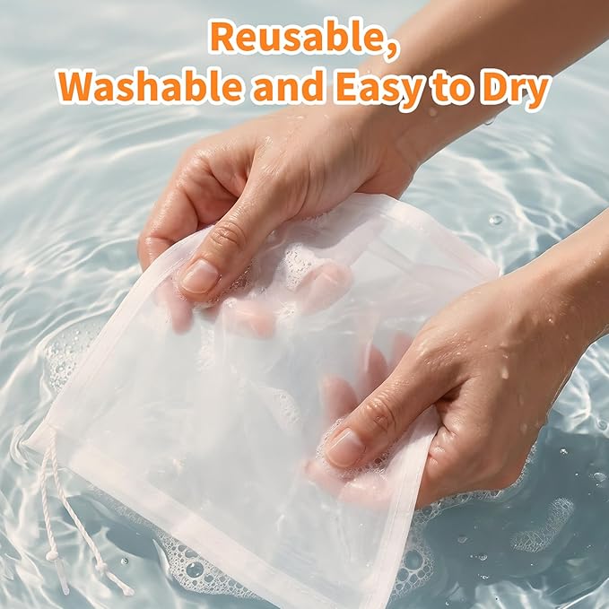 6 Pcs Nut Milk Bag Reusable, Dual Mesh Sizes (100 & 200) Nylon Strainer Bags for Almond Milk, Cold Brew Coffee, Juice, Tofu - 5.9x7.87 Inch Cheese Cloth Bags for Kitchen Straining