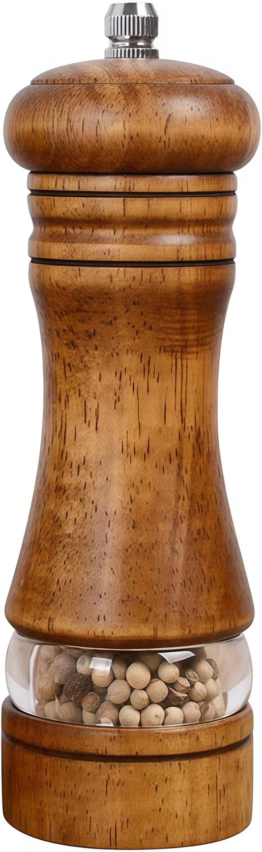 Wooden Pepper Grinder, Salt and Pepper Mills, Adjustable Coarseness with Ceramic Blades, With Visible Window