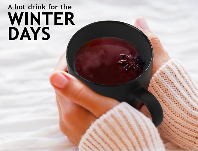 MIAMIO - Set of 6 Stoneware Coffee Mugs 12 Ounce/Cup Set - Le Papillon Collection (Black)