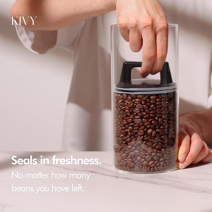 KIVY Vacuum Coffee Canister (Large) - Push Lid Preserves Aroma & Oil - Stainless Steel Airtight Canister - Container for Ground & Coffee Bean Storage - Removes Excess Air